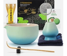 ARBATOS RINKINYS 7 VIENETĖLIŲ JAPONIŠKO CEREMONIJA KERAMINIS BAMBUKAS