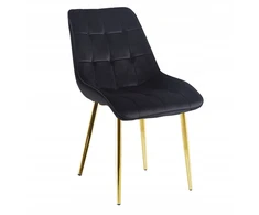 Argos Glamour apmušta kėdė, juodas aksomas, auksinės kojos, moderni svetainė