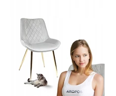 Aropos1 Glamour pilka aksominė valgomojo kėdė su auksinėmis CALIPSO kojomis
