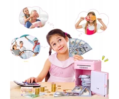 Asato SAUGU, PIGGY BANK VAIKAMS, ŽAISLINIS ELEKTRONINIS bankomatas, PIN kodas, MUZIKA, LED