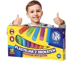 Astra plastilinas su blizgučiais, 12 spalvų, vaikams