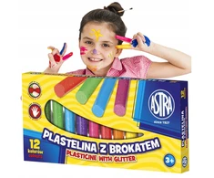 Astra plastilinas su blizgučiais, 12 spalvų, vaikams