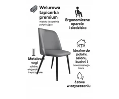 Atos Krzesło welurowe GOYA MG17 na czarnych nogach Nowoczesne krzesło do salonu,