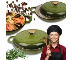 Atusa Emaliuotas plokščias ketaus puodas alyvuogių spalvos 30 cm 3 L HAGE