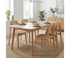 Avida Design Savio Rattan medinė kėdė, natūrali skandinaviška Japandi boho guma
