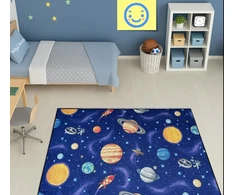 AW DYWAN Dziecięcy Mėlyna Kosmos Planety Gwiazdy Rakiety 180x220