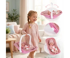 BABY Doll 30 cm NEŠĖLIŲ SĖDYNĖS KINDERPLAY ROŽINIŲ DRABUŽIŲ RINKINYS