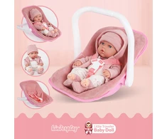 BABY Doll 30 cm NEŠĖLIŲ SĖDYNĖS KINDERPLAY ROŽINIŲ DRABUŽIŲ RINKINYS