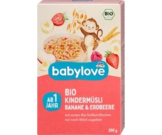 Babylove BIO grūdų muslis su braškėmis ir avietėmis