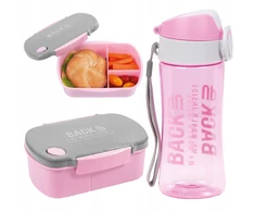 Back Up Rinkinys: Rožinis maisto dėklas su pertvaromis ir 400ml gertuvė
