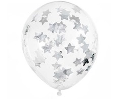 PartyDeco Balionai su konfeti "Sidabrinės žvaigždės" 30 cm
