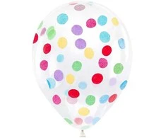 Balionai su konfeti PartyDeco Ø30cm/6vnt. permatomi/spalvoti