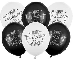 Balionai su spaudiniu Happy Birthday To You PartyDeco Ø30cm/6vnt. juodi/balti