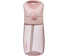 B.Box bbox rožinis silikoninis gėrimo buteliuko puodelis su šiaudeliu, 380 ml