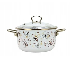BELIS Emaliowany garnek su szklaną pokrywką PREMIUM kreminė 20 cm/3,5l