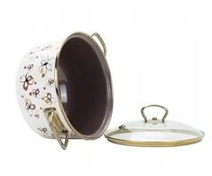 BELIS Emaliowany garnek su szklaną pokrywką PREMIUM kreminė 20 cm/3,5l