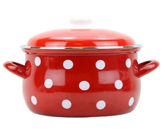 Belis Emaliuotas puodas su dangčiu 3,6l, 20cm, raudonas su baltomis taškeliais