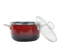 BELIS emaliuotas puodas su stikliniu dangteliu PREMIUM ombré raudonas 24 cm / 5,5 l