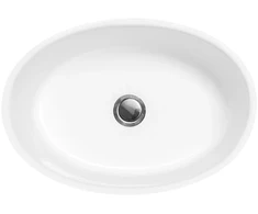 Besco Uniqa Juodas / Baltas akmens masės praustuvas su koja, su Klik-klak Chrome
