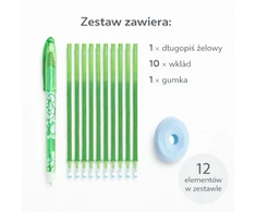 Bez Marki 0020 Rinkinys Długopis żelowy wymazywalny + 10 wkładów + gumka Žalias tusz