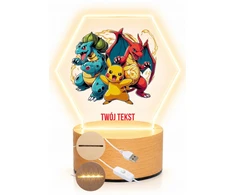 Bez Marki 3D Pokemon LED naktinė lempa + pavadinimas, dovana PREMIUM USB medinis pagrindas