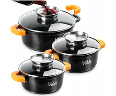 Bez Marki 3x GRANITINIAI puodų rinkinys indukcinių dujų puodų VILDE 16 + 20 + 24 cm