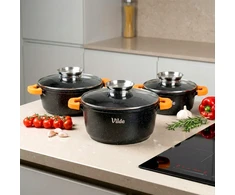 Bez Marki 3x GRANITINIAI puodų rinkinys indukcinių dujų puodų VILDE 16 + 20 + 24 cm