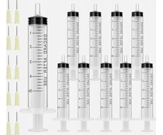 5 ml švirkštai, 10 vienetų, su buka adata tiksliam skysčių dozavimui