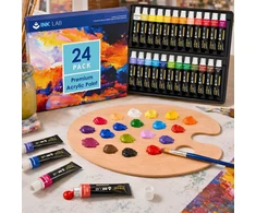 Bez Marki Akriliniai dažai dažymui 24 spalvų 12 ml Mokyklinis rinkinys Medinė paletė