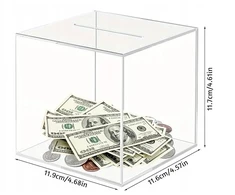 Bez Marki AKRYLOWA PRZEZROCZYSTA KWADRATOWA SKARBONKA NIEOTWIERANA BANKNOTY PREZENT