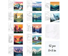 Bez Marki Drobės tapybai su atspaudu, 12 vnt. rinkinys, dovana 20x20 cm — dailės reikmenys vaikams, spalvinimo drobės, kūrybinis rinkinys darželinukui, akriliniai dažai pradedantiesiems, tapybos priemonės, dovana mažam menininkui