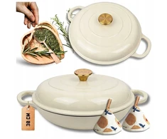 Bez Marki Emaliuotas ketaus puodas, 30 cm skersmens, 2l, kremas