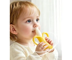 Bez Marki Geltona ortodontinė logopedinė silikoninė 3D banano formos dantukas