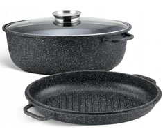 Bez Marki GOOSE keptuvė 3in1 GRILĖ Keptuvė MARMURINĖ keptuvė 38cm 11L 4036