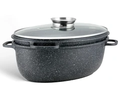 Bez Marki GOOSE keptuvė 3in1 GRILĖ Keptuvė MARMURINĖ keptuvė 38cm 11L 4036