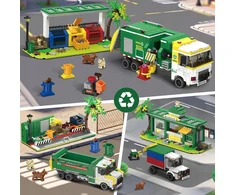 Bez Marki Kaladėlės CITY SAMOCHÓD ŚMIECIARKA ZE STACJĄ RECYKLINGU 3w1 POJAZD PREZNET 811