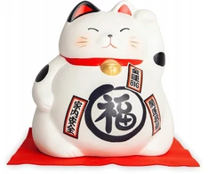 Bez Marki Keramikinė duża skarbonka kotek balta 19x17 cm – Made in Japan