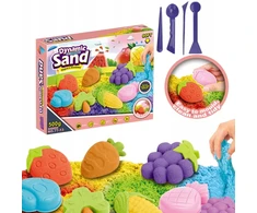 Bez Marki Kineticinis smėlis 500g su formelėmis ir padėklu – vaisiai, daržovės
