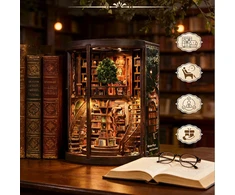Bez Marki KNYGŲ KAMBARIO RINKINYS, MEDINĖ KNYGŲ LENTYNA, MINIATŪRINĖ 3D BIBLIOTEKA