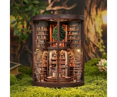 Bez Marki KNYGŲ KAMBARIO RINKINYS, MEDINĖ KNYGŲ LENTYNA, MINIATŪRINĖ 3D BIBLIOTEKA