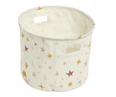 La Factory Bez Marki KOSZ NA ZABAWKI OKRĄGŁY Ø 38 CM WYSOKOŚĆ 32 CM BEŻOWY W GWIAZDKI