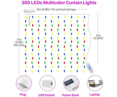 Bez Marki Kurtyna świetlna RGB 3x3m 300 diód LED pilot 8 try
