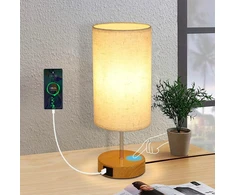 Bez Marki Lampa Nocna LED Stołowa Dotykowa USB-A USB-C E27 Drewno