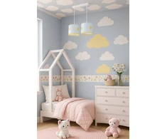 Bez Marki LAMPA WISZĄCA 80cm ABAŻUR KWIATY PASTELOWA Baltai-Geltona DO POKOJU DZIECKA