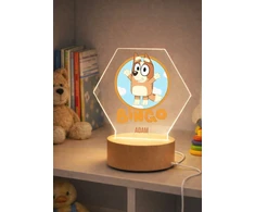 Bez Marki Lampka Nocna LED 3D Bluey + Imię Prezent Podstawa Drewniana PREMIUM USB