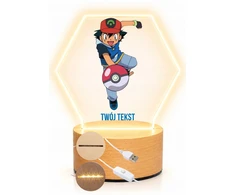 Bez Marki Lampka Nocna LED 3D Pokemon + Imię, Prezent Podstawa Drewniana PREMIUM USB