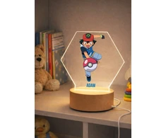 Bez Marki Lampka Nocna LED 3D Pokemon + Imię, Prezent Podstawa Drewniana PREMIUM USB