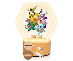 Bez Marki Lampka Nocna LED 3D Pokemon + Imię, Prezent Podstawa Drewniana PREMIUM USB
