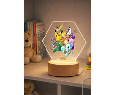 Bez Marki Lampka Nocna LED 3D Pokemon + Imię, Prezent Podstawa Drewniana PREMIUM USB