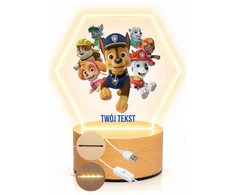Bez Marki Lampka Nocna LED 3D Psi Patrol +Imię Prezent Podstawa Drewniana PREMIUM USB